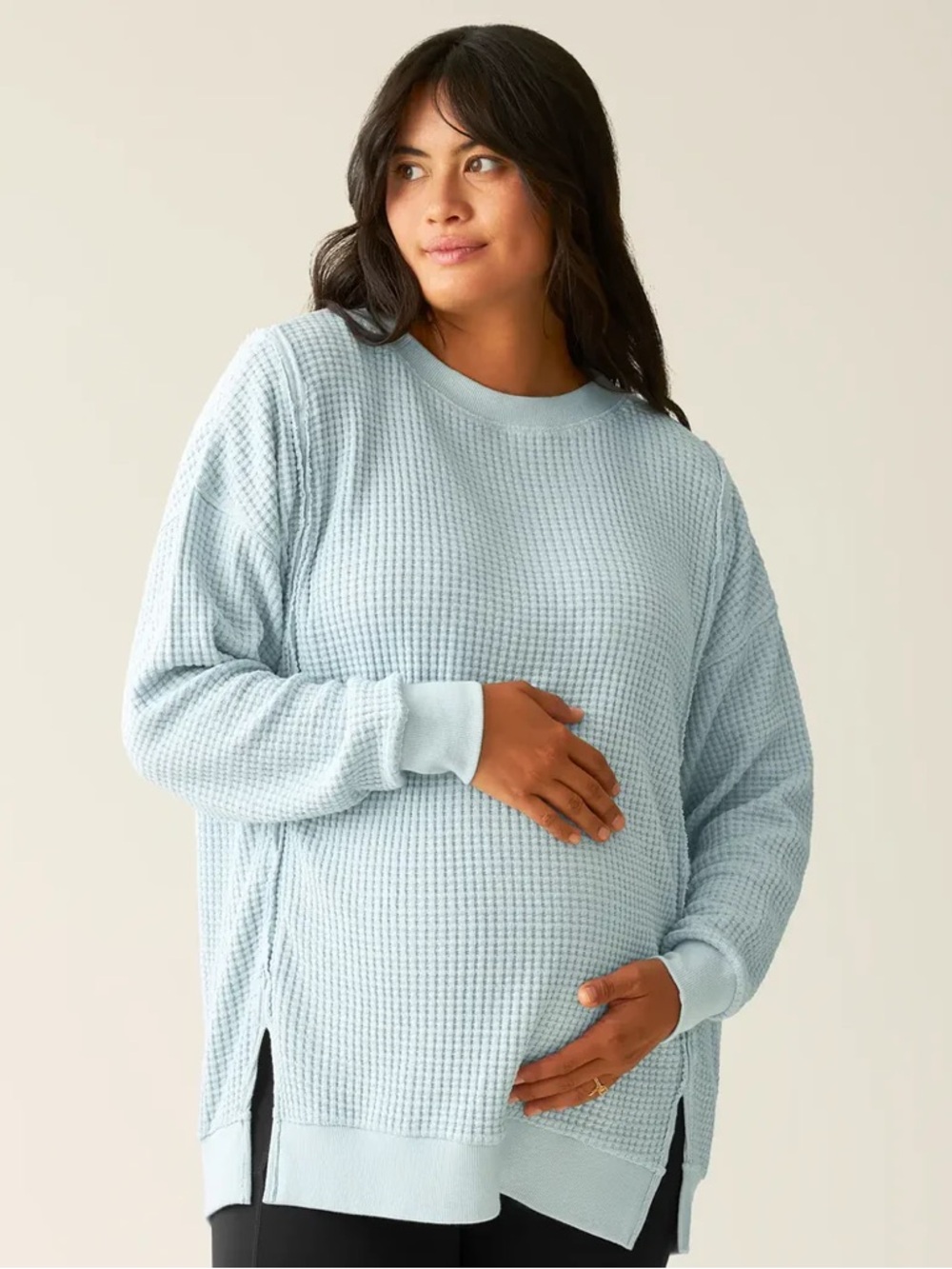 Kindred bravely waffle knit thermal long sleeve raw hem zipper nursing top.